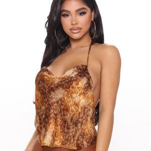 NWT XS Spot You Walking By Satin Top - Brown